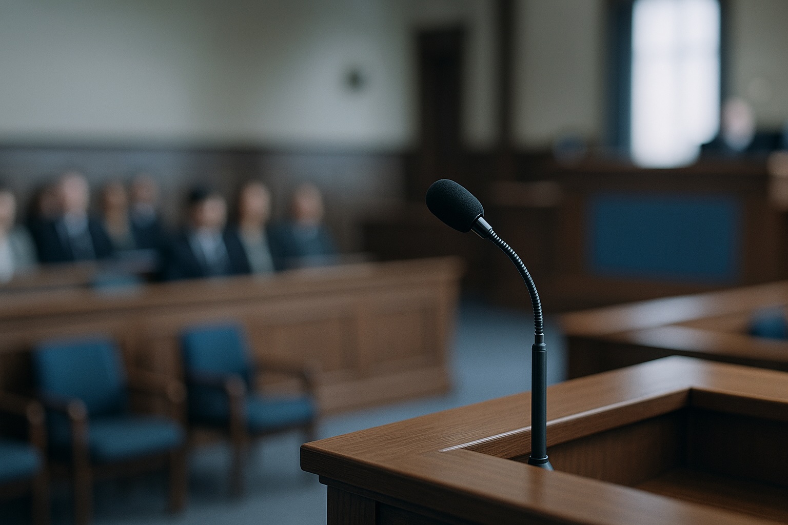 Expert witness testimony microphone in courtroom